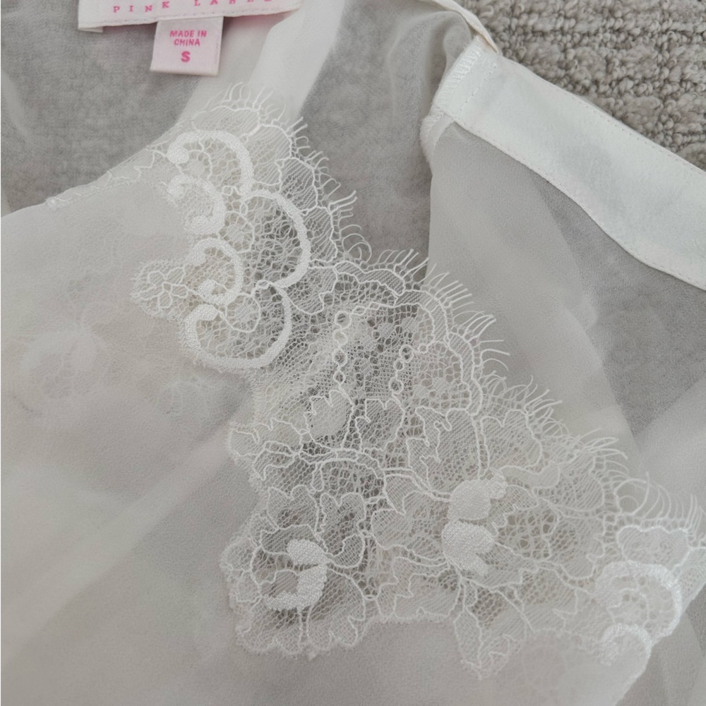 Oscar de la Renta Pink Label Robe Ivory Mesh Lace Sleeve Women’s Size Small - Picture 10 of 11
